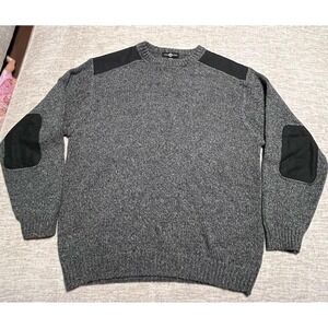 Cotton Traders Men's Gray Crew Neck Sweater Size L Wool Blend with Elbow Patches